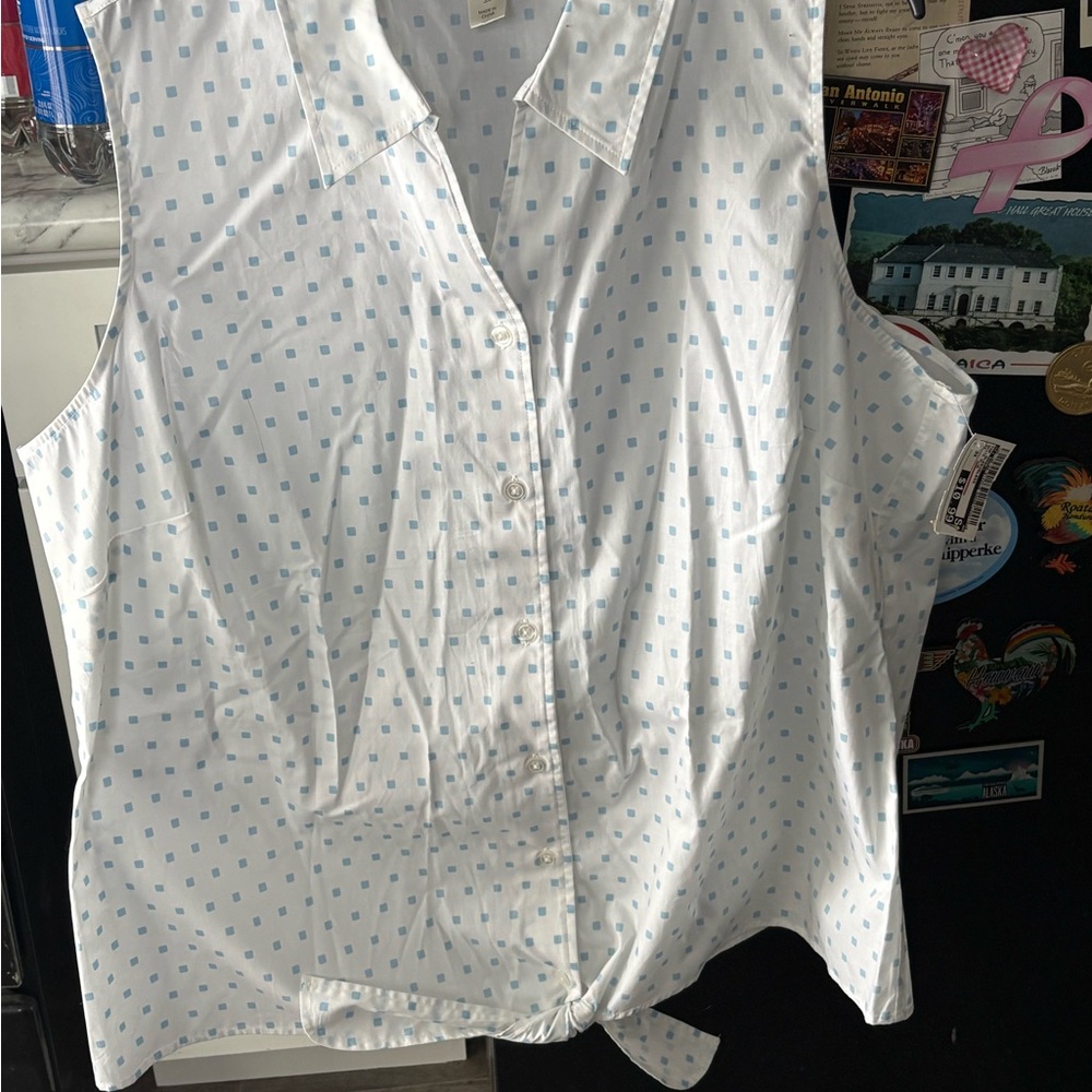 CJ Banks White Top with Blue Squares